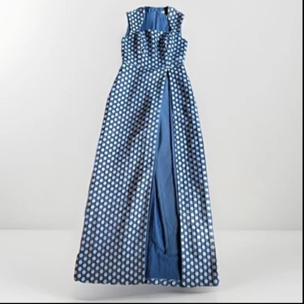 Kay Unger Blue Polka dot Walk Through One Of A Kind Jump Suite Gown NWT Size 6